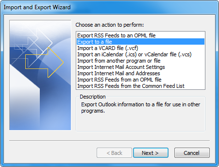 Outlook - Exportar a un archivo