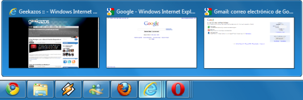 Miniaturas mostrando las pestañas abiertas en Internet Explorer