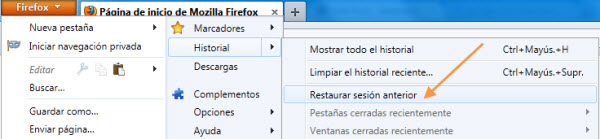 Restaurar sesion en Firefox