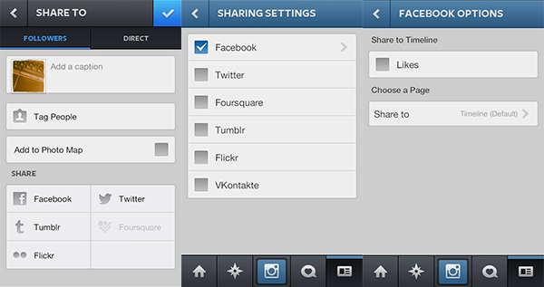 Opciones de instagram para Android